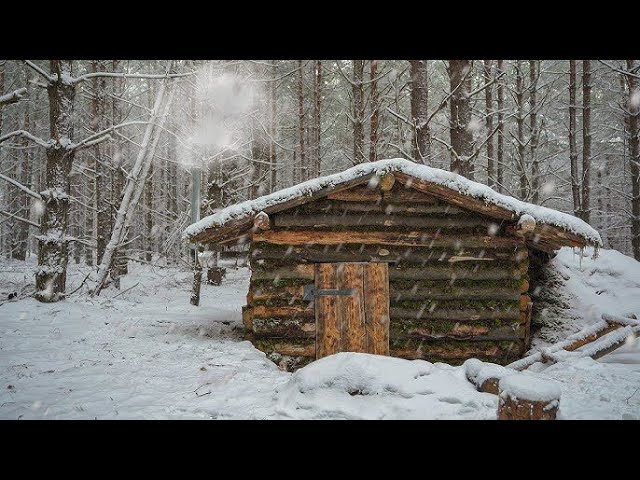 Winter Bushcraft Camp in Mountains - Survival camping in heavy snowfall . img